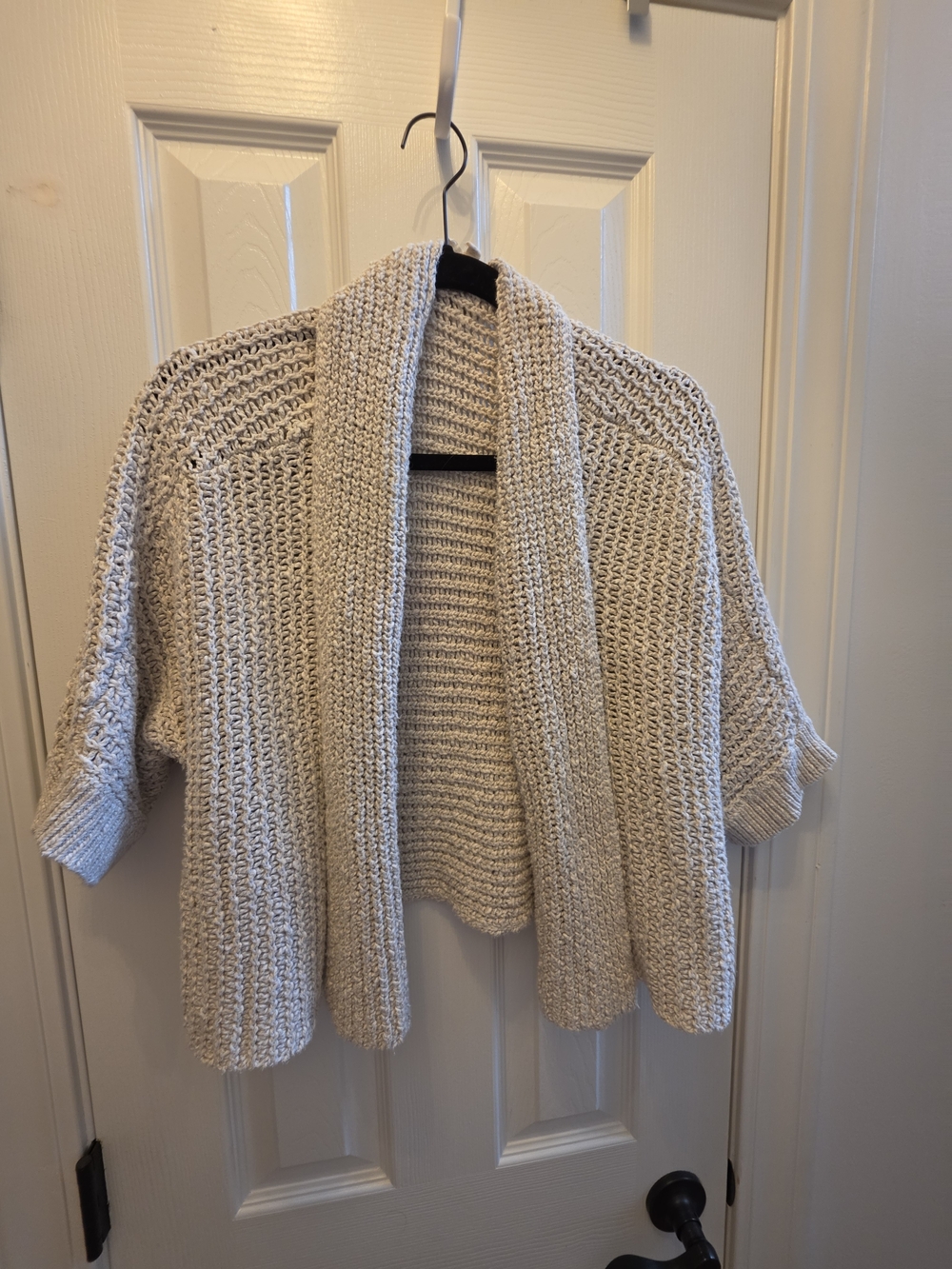 Eileen Fisher Cotton Linen Shawl Collar Open Cardigan Cream